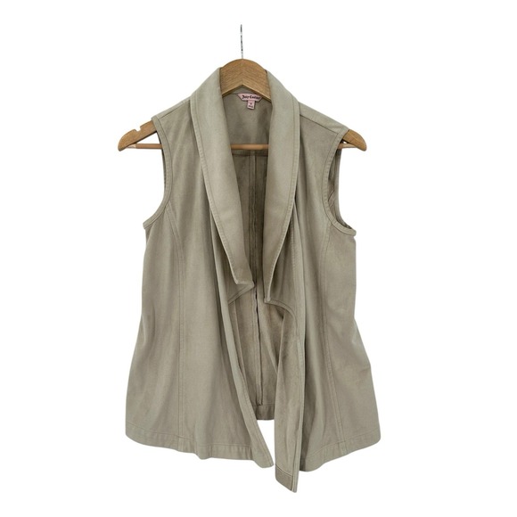 Juicy Couture Jackets & Blazers - Juicy Couture Faux Suede Vest Womens Small Y2K Neutral FLAW 90s Boho Open Casual